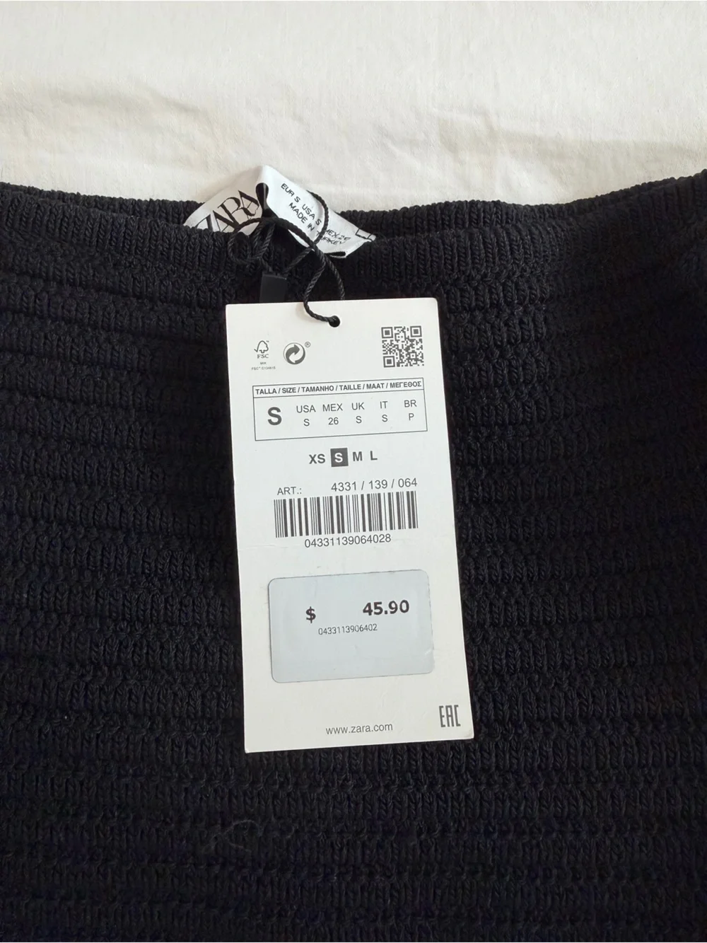 Zara Black Tube Top with White Eyelet Puff Sleeves